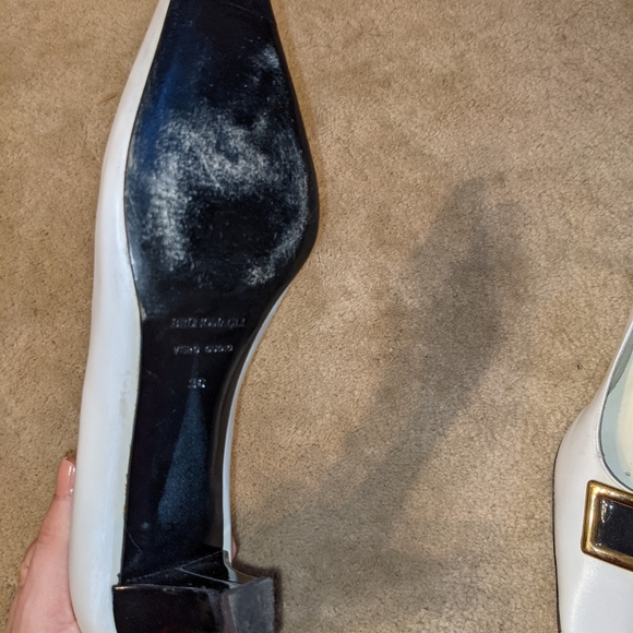 Bruno Magli White Short Heels with Gold Buckle - Picture 3 of 5